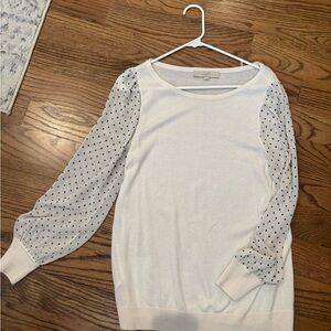 LOFT Cream Sweater with black Polka Dot Sleeves